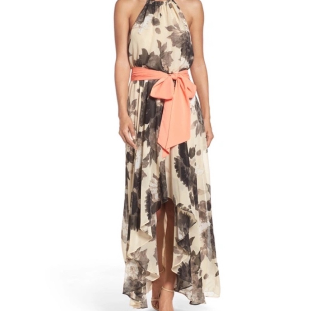 Eliza J Floral Dress with Pink Sash